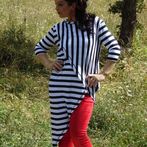 NEW Asymmetrical tunic/Stripe tunic/Extravagant tunic/Elegant tunic/Plus size tunic/3/4 sleeves tunic/Black and white tunic/Geometric tunic/