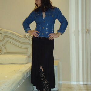 Women&#39;s black skirt/Jersey skirt/Black slit skirt/Long skirt/Elegant skirt/Party skirt/Sexy skirt/Club skirt/Formal skirt/Skirt/Us Uk Eu