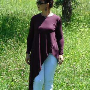 Tunic/Women Top/Asymmetric Top/Plus Size Top/Bordeux Tunic/Tunic Top/Long tunic/Elegant Tunic/Tunic Long Sleeves/Maxi Tunic/Plus tunic/top/