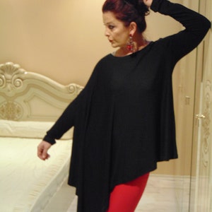 Maxi Size Tunic/Plus Size Tunic/Black Top/Asymmetrica Top/Loose Top/Large Tunic /Women&#39;s Tops /Oversized Top/Tunic Dress /Tunic Top/