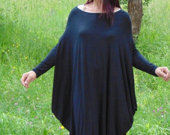 Black dress/Party dress/Maxi dress/Plus size dress/Oversize dress/Draped dress/Day waer dress/Dress long sleeves/Casual dress/Viscose dress