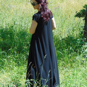 V-neck long black dress/Summer DRESS/Dress with pockets/Black Dress/Maxi dress/Plus size dress/Daywaer dress/Women&#39;s kaftan dress/Caftans/