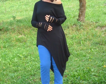 NEW Black oversize loose tunic/Blouse tunic TOP /Asymmetrical tunic/Extravagant top/ Maxi tunic top/Black tunic/All sizes available Us Uk Eu