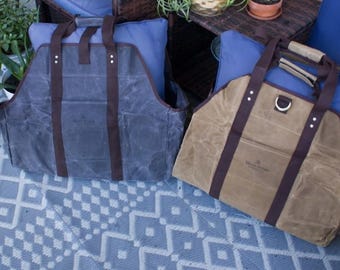 Bolsa para transportar leña/troncos de lona encerada resistente XL