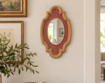 Vintage Ornate Red & Gold Wall Mirror – Hollywood Regency Small Decorative Accent Mirror