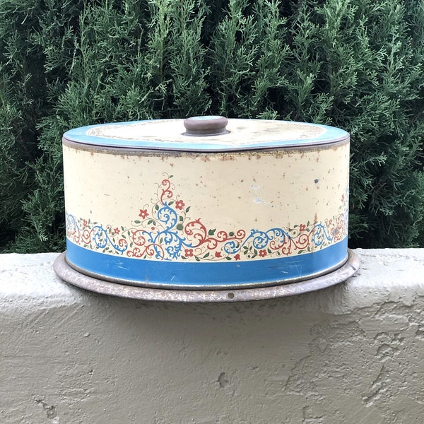 Vintage Metal Cake Carrier with Lid, Round Vintage Cake Tin