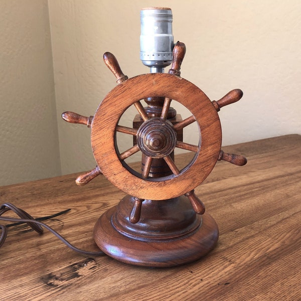 Ship's Wheel Lamp, Table Lamp, Vintage Nautical Décor, Nightstand Table Lamp, Bedroom Table Lamp, Nautical Office Décor, Desk Lamp Vintage