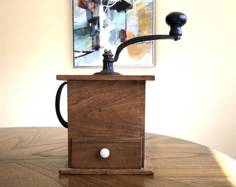 Large Working Antique Manual Coffee Grinder, Vintage Coffee Mill Grinder With Drawer