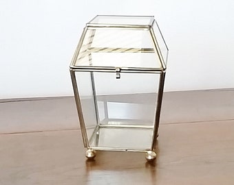 Glass Box with Lid, Glass Display Box, Glass Terrarium, Glass Jewelry Box, Glass and Brass Box, Terrarium Container