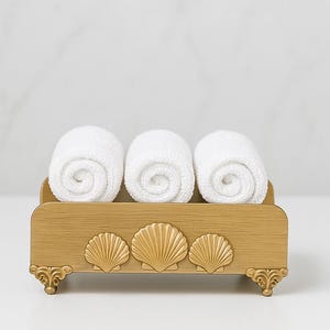 Vintage Gold Shell Hand Towel Holder: Coastal Bathroom Decor