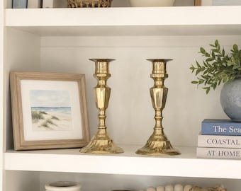 Brass Candlesticks, Set of 2, Vintage Taper Candle Holders, Shelf Decor