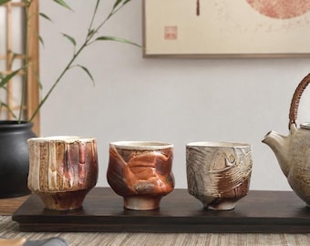 Handmade Studio Pottery Yunomi Style Tea Cups, Organic Modern Indoor Planter Pots
