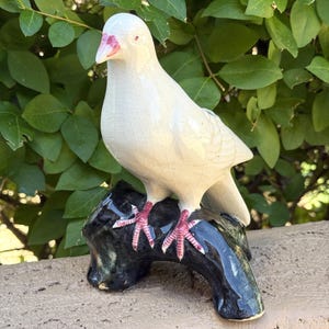 Large Vintage Ceramic Bird Planter with Crackle Glazed Finish