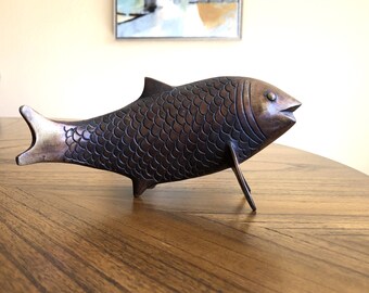 Vintage Brass Fish Figurine, Metal Koi Fish Figurine