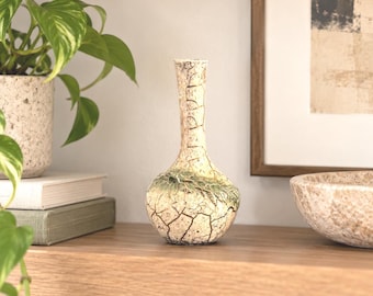 Vintage McCoy Grecian Bud Vase: Crackle Glaze, 24K Gold & Green Accents