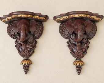 Rare Vintage Pair of Elephant Wall Sconces / Corbel Brackets/ Display Shelves