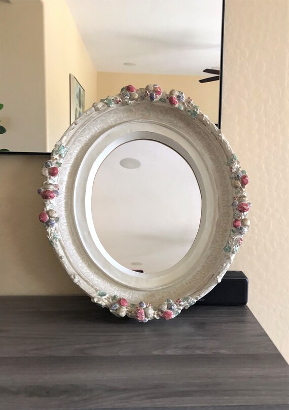 Vintage Oval Wall Mirror Cottage Wall Mirror Antique White Etsy