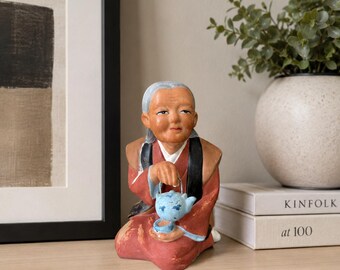 Japanese Hakata Urasaki Figurine, Hand Painted Japanese Shelf Decor