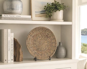 Vintage Round 14" Handwoven Moroccan Coiled Basket, Wall or Tabletop Display