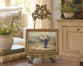Large Vintage Ornate Brass Easel: Hollywood Regency Style Decorative Display Stand