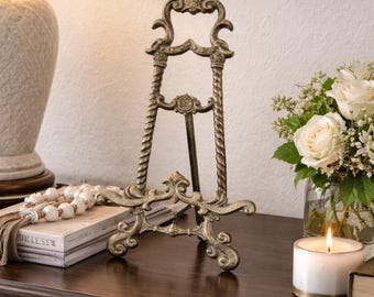 Ornate Vintage Style Metal Display Easel – 13.5” Decorative Tabletop Stand