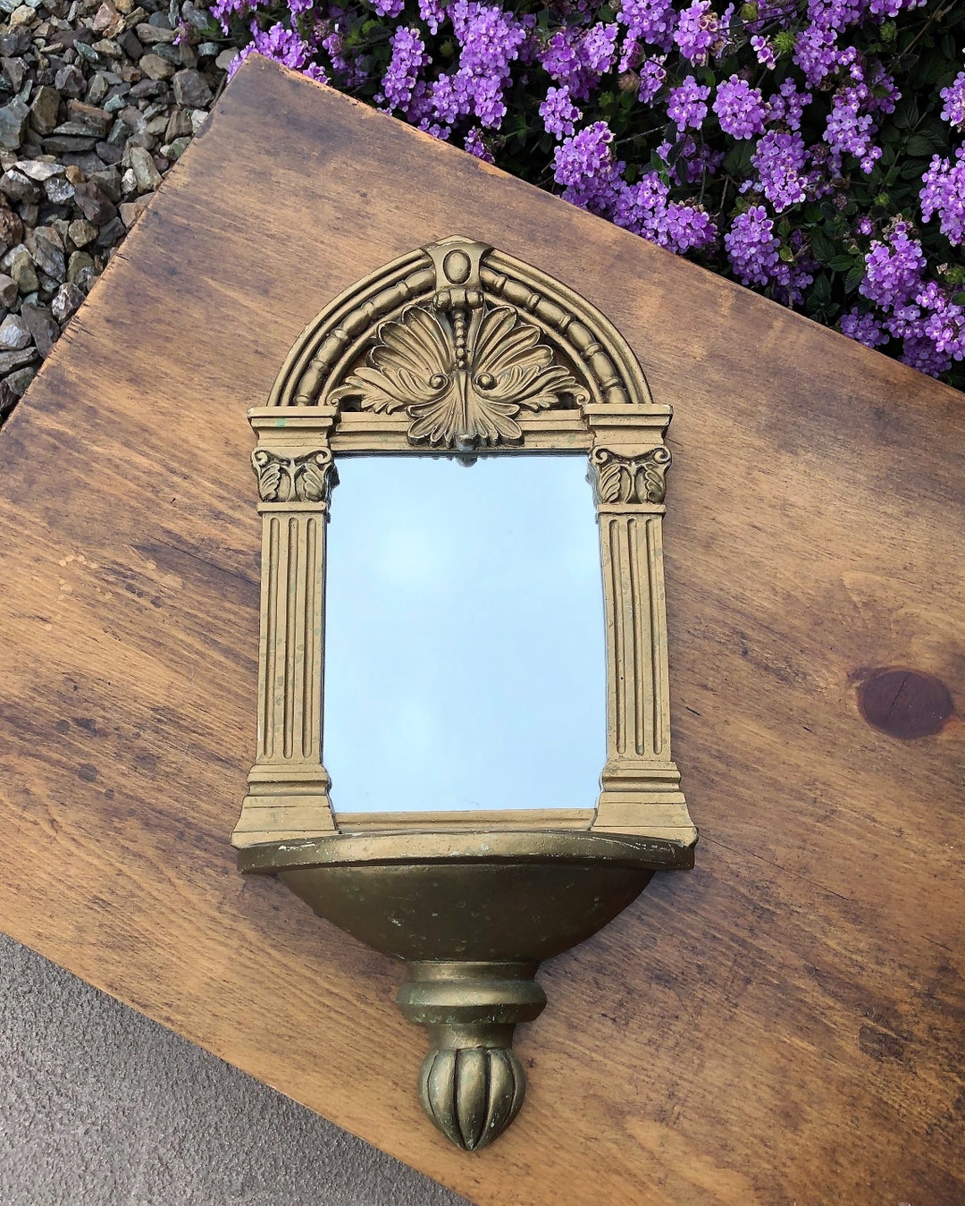 Vintage Gold Wall Mirror With Shelf, Hollywood Regency Gold Gilt Wall