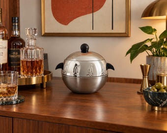 Vintage Penguin Ice Bucket | Mid-Century Modern Stainless Steel Barware