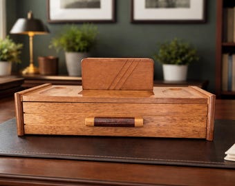 Vintage Men's Valet Wood Organizer With Drawer