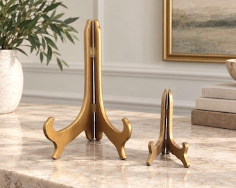 Vintage Gold-Tone Wood Display Easels – Set of 2, 12" & 6"