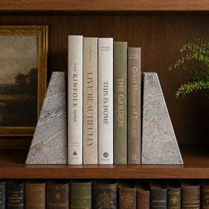 Marble Bookends, Modern Neutral Stone Bookends, Heavy Decorative Book Holders for Shelves