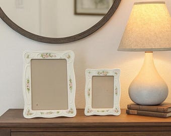 Vintage Ceramic Floral Tabletop Picture Frame Set