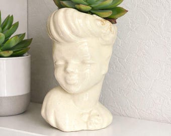 Vintage Lady Head Vase, White Glamour Girl Indoor Planter