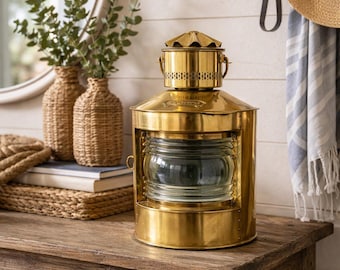Authentic Dutch Brass Ship Lantern – Bakboord / Stuurboord – 14.5” Mid Century Marine Navigation Light – Holland