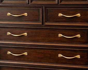 Set of 19 Vintage Brass Toned Drawer Pulls | 3” Center to Center