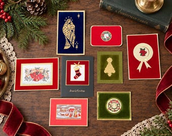 Vintage Velvet Christmas Card Fronts – Set of 15 – Embossed Holiday Paper Ephemera – Scrapbooking & Junk Journal Supplies