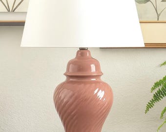Vintage Pink Ceramic Ginger Jar Table Lamp