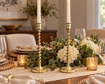 Twisted Brass Candlestick Holders, Set of 2, Vintage Taper Candle Holders, 11" high