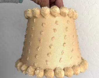 Vintage Clip On Cream Pom Pom Fabric Lamp Shade