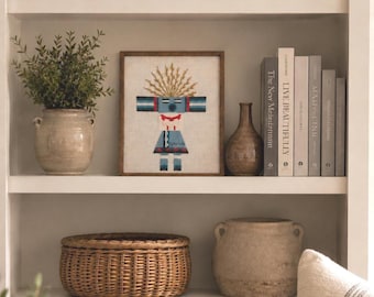Vintage Framed Southwestern Embroidered Kachina Wall Art | Handcrafted Fiber Textile Art