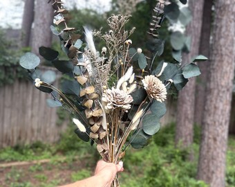 Dried Flower Bouquet with Eucalyptus, Neutral Home Decor