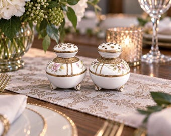 Vintage Mini Salt & Pepper Shakers, Floral Gold Trim