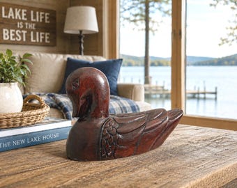 Vintage Hand Carved Wood Duck Figurine Folk Art Shelf Decor Sculpture