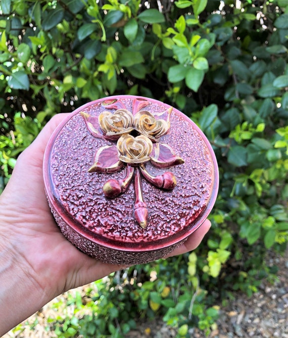 Vintage Ceramic Lidded Floral Trinket Box Gem