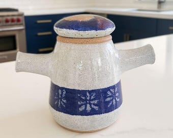 Handmade Studio Stoneware Canister with Lid – Cobalt Blue Glaze, Double Handles