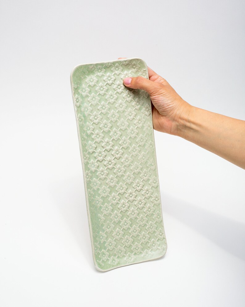 Serving Tray Green Decorative Tray Ceramic Platter Ceramic Etsy