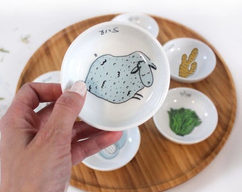 Wood Passover Seder Plate with Ceramic Bowls | Made in Israel