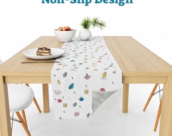 Hanukkah Themed Table Runner | Jewish Holiday Runner | Chanukkah Illustration | Hanukkah Gifts | Jewish Gift Idea | Fun Chanuka Table Runner