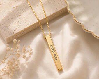 Personalized Hebrew Name Necklace, Custom Engraved Bar Pendant, Hebrew Jewelry, Jewish Gift for Her