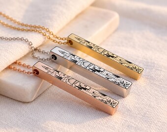 Jerusalem Bar Necklace, Israel Cityscape Pendant, Engraved Jewish Jewelry, Meaningful Judaica Gift