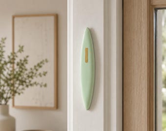 Modern Ceramic Mezuzah Case | Handmade in Israel | Light Green & Gold Special Needs Collaboration